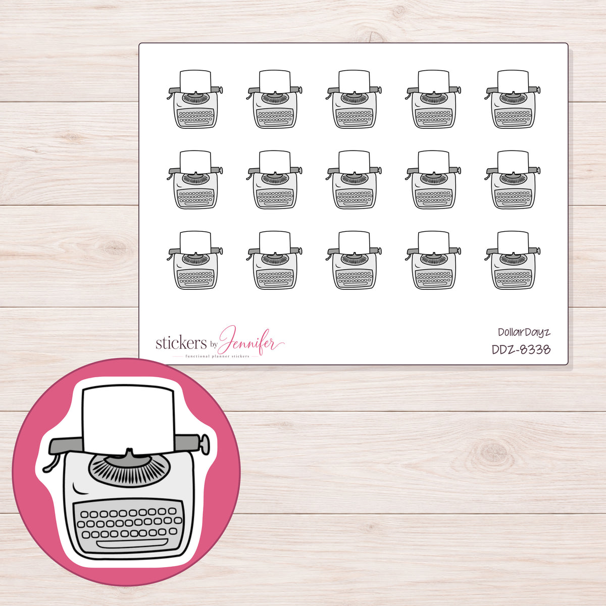 DDZ-8338 planner sticker sheet with enlarged sticker detail