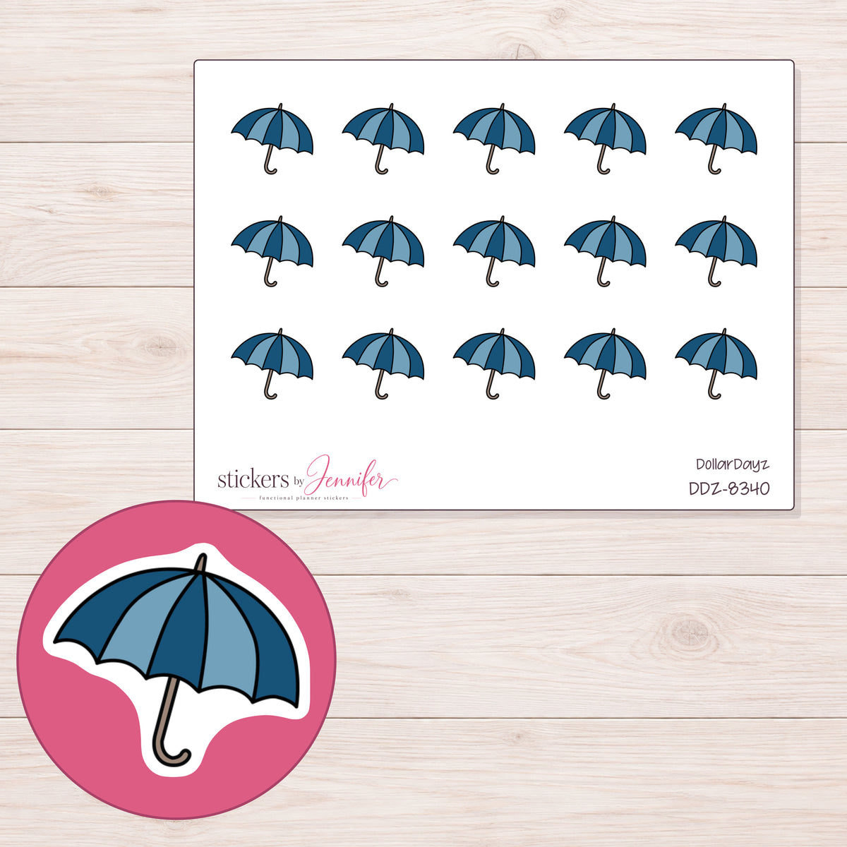 DDZ-8340 planner sticker sheet with enlarged sticker detail