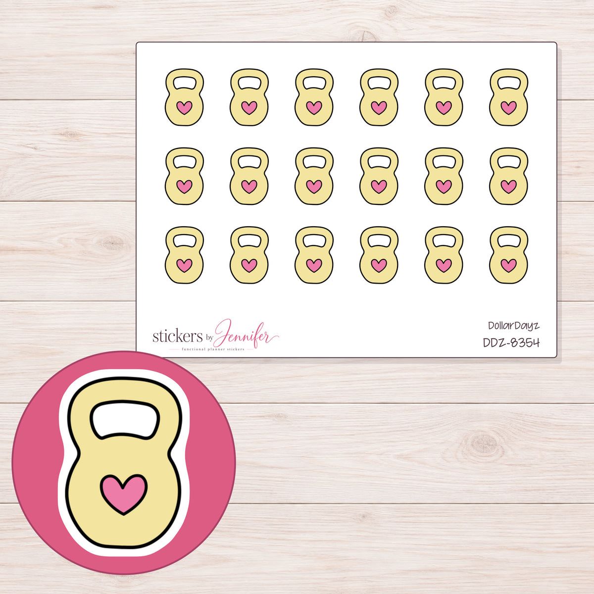 DDZ-8354 planner sticker sheet with enlarged sticker detail