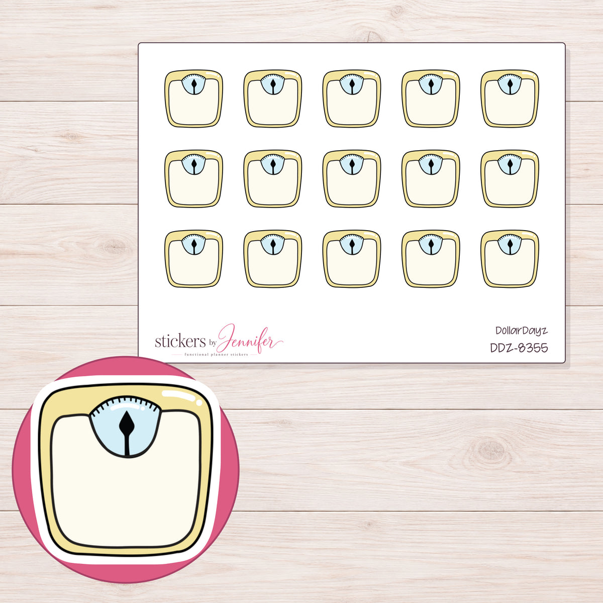 DDZ-8355 planner sticker sheet with enlarged sticker detail