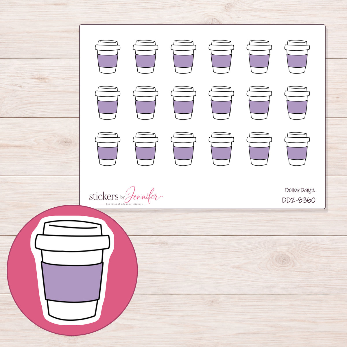 DDZ-8360 planner sticker sheet with enlarged sticker detail