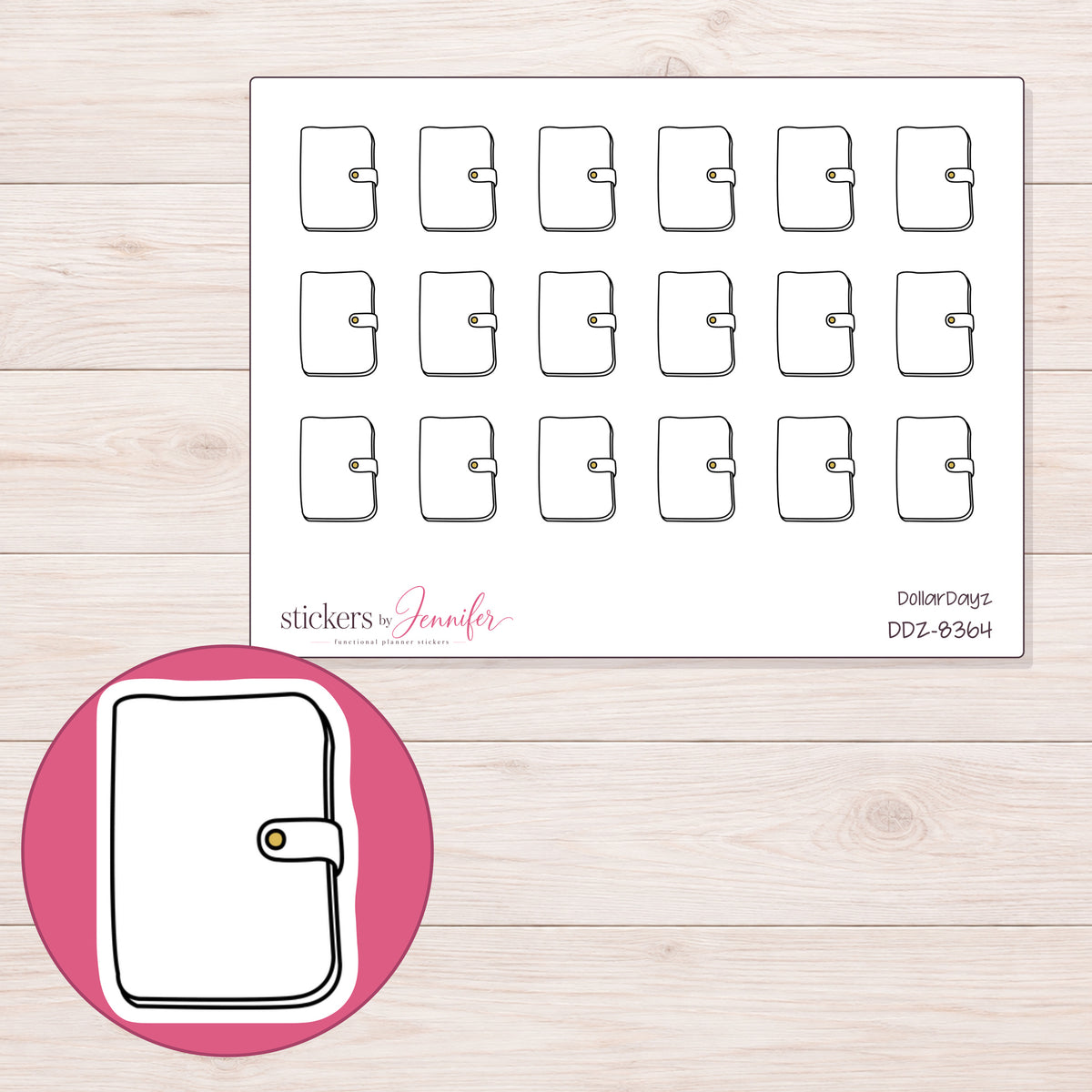 DDZ-8364 planner sticker sheet with enlarged sticker detail