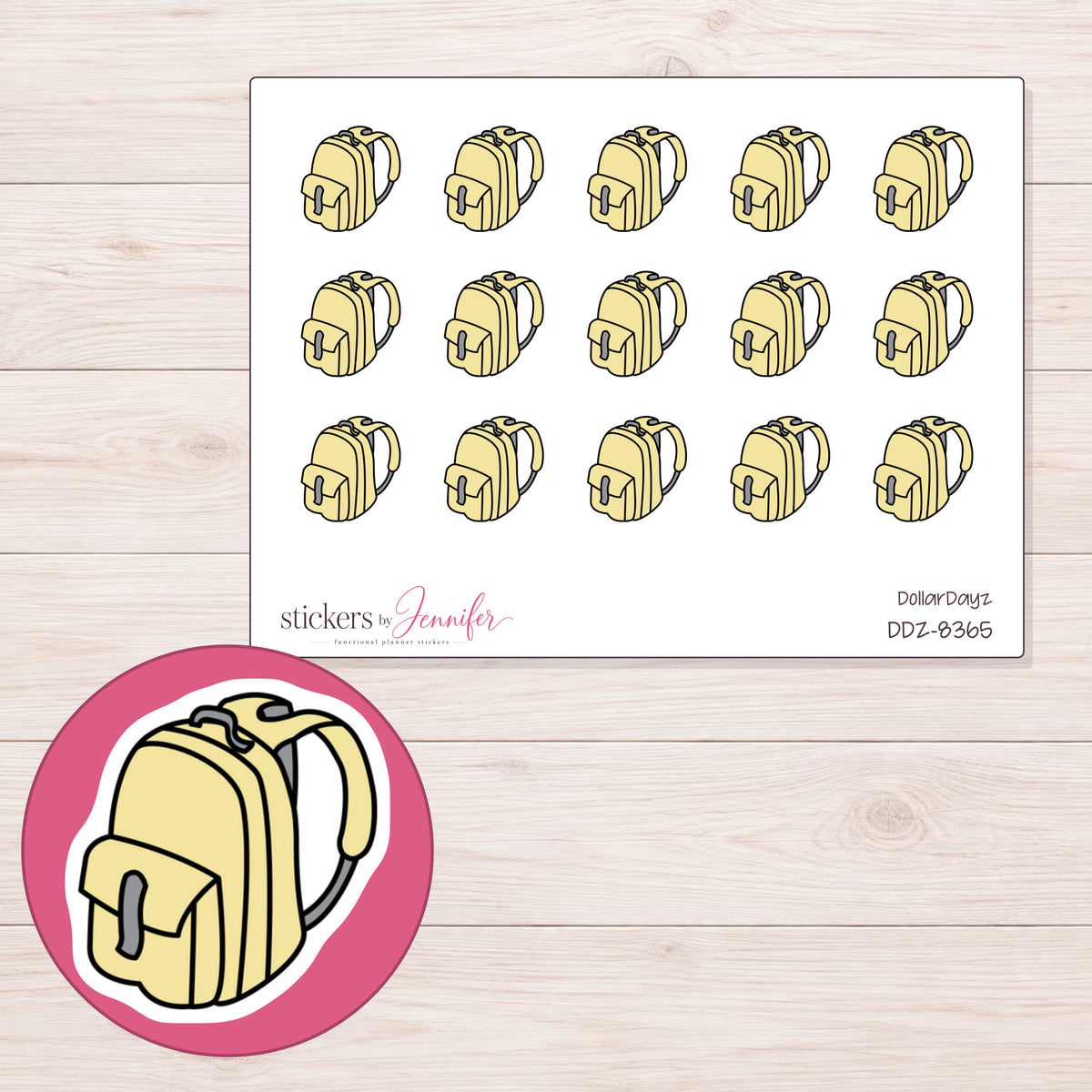 DDZ-8365 planner sticker sheet with enlarged sticker detail