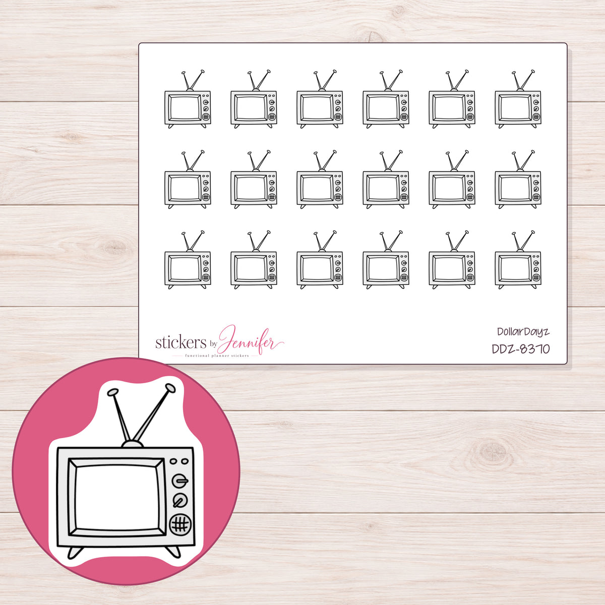 DDZ-8370 planner sticker sheet with enlarged sticker detail