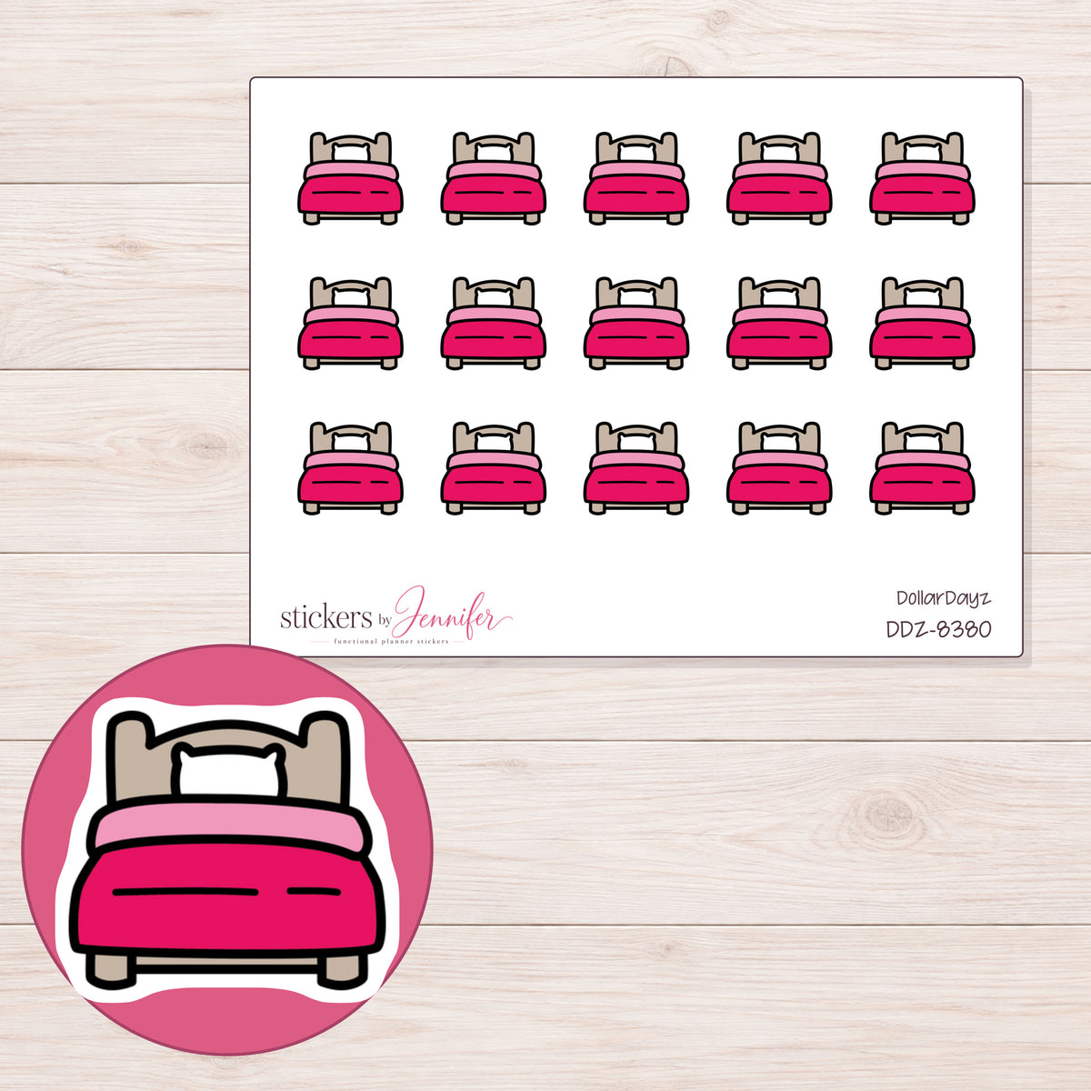 DDZ-8380 planner sticker sheet with enlarged sticker detail