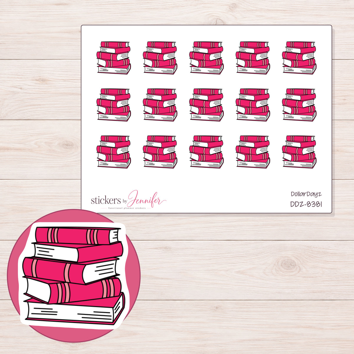 DDZ-8381 planner sticker sheet with enlarged sticker detail