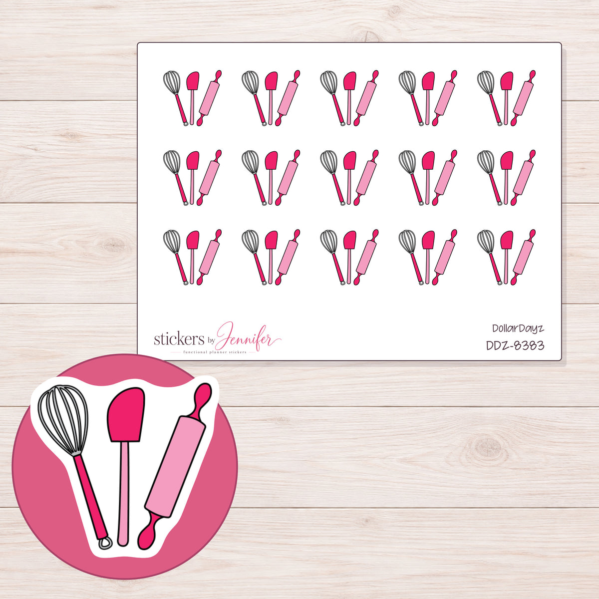 DDZ-8383 planner sticker sheet with enlarged sticker detail