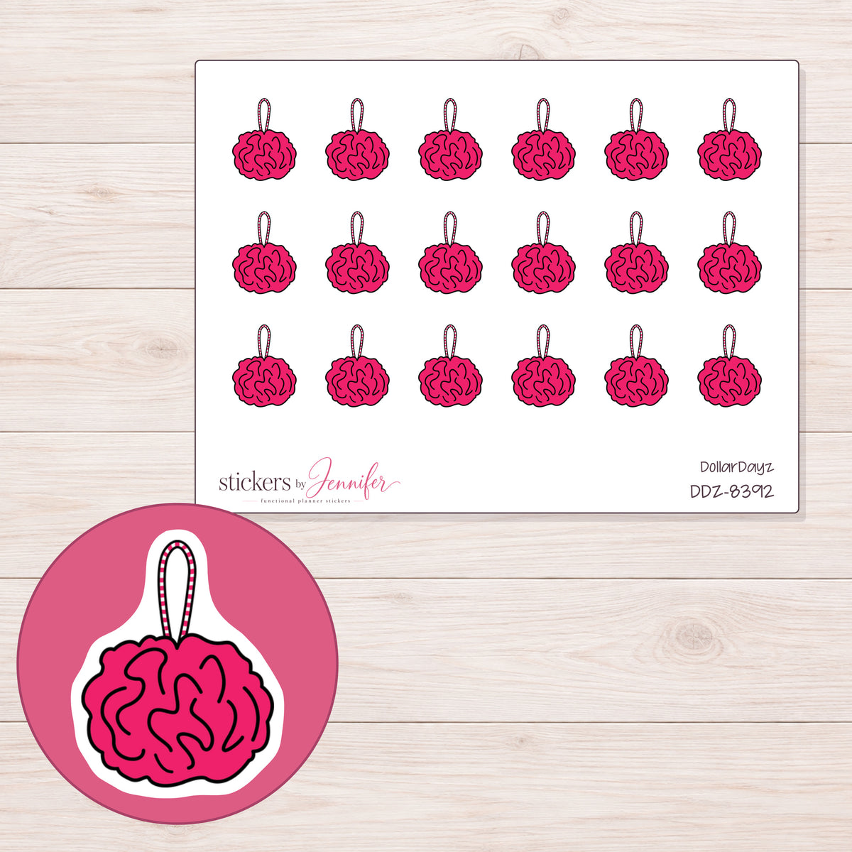 DDZ-8392 planner sticker sheet with enlarged sticker detail