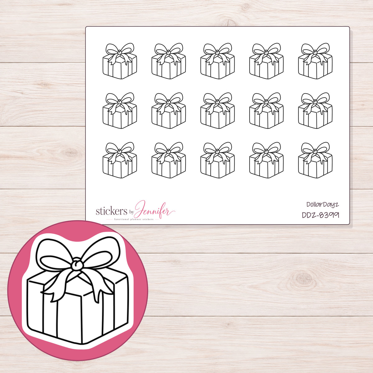 DDZ-8399 planner sticker sheet with enlarged sticker detail