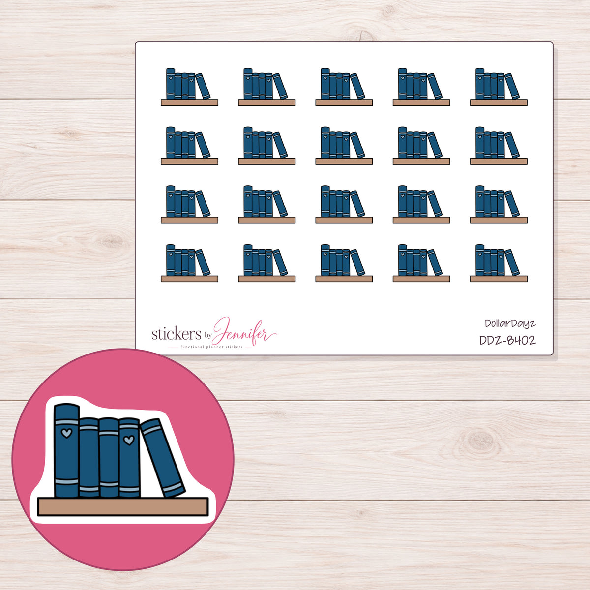 DDZ-8402 planner sticker sheet with enlarged sticker detail
