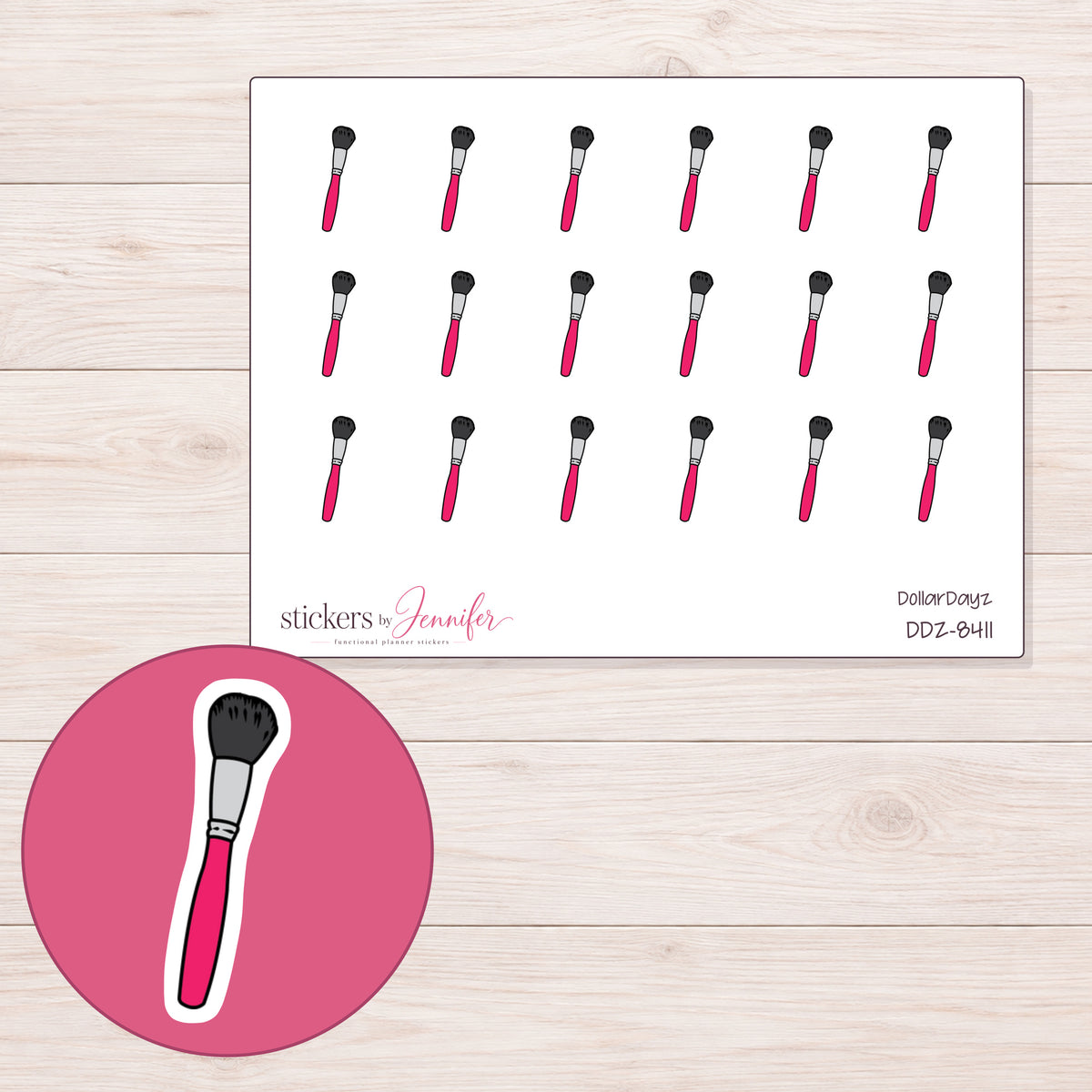 DDZ-8411 planner sticker sheet with enlarged sticker detail
