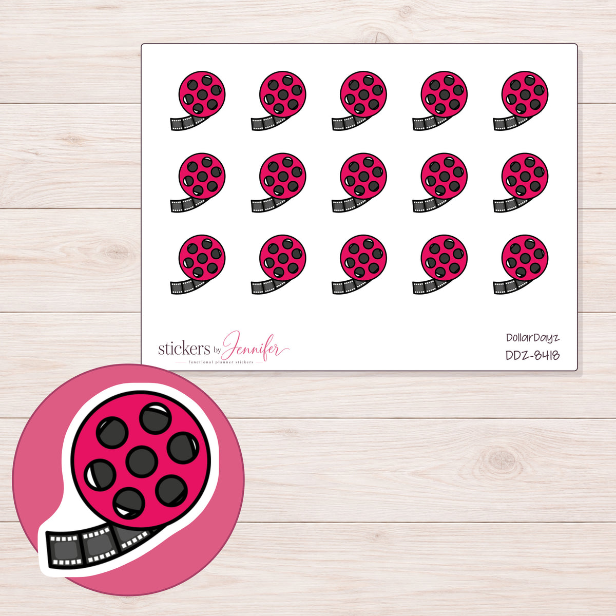 DDZ-8418 planner sticker sheet with enlarged sticker detail
