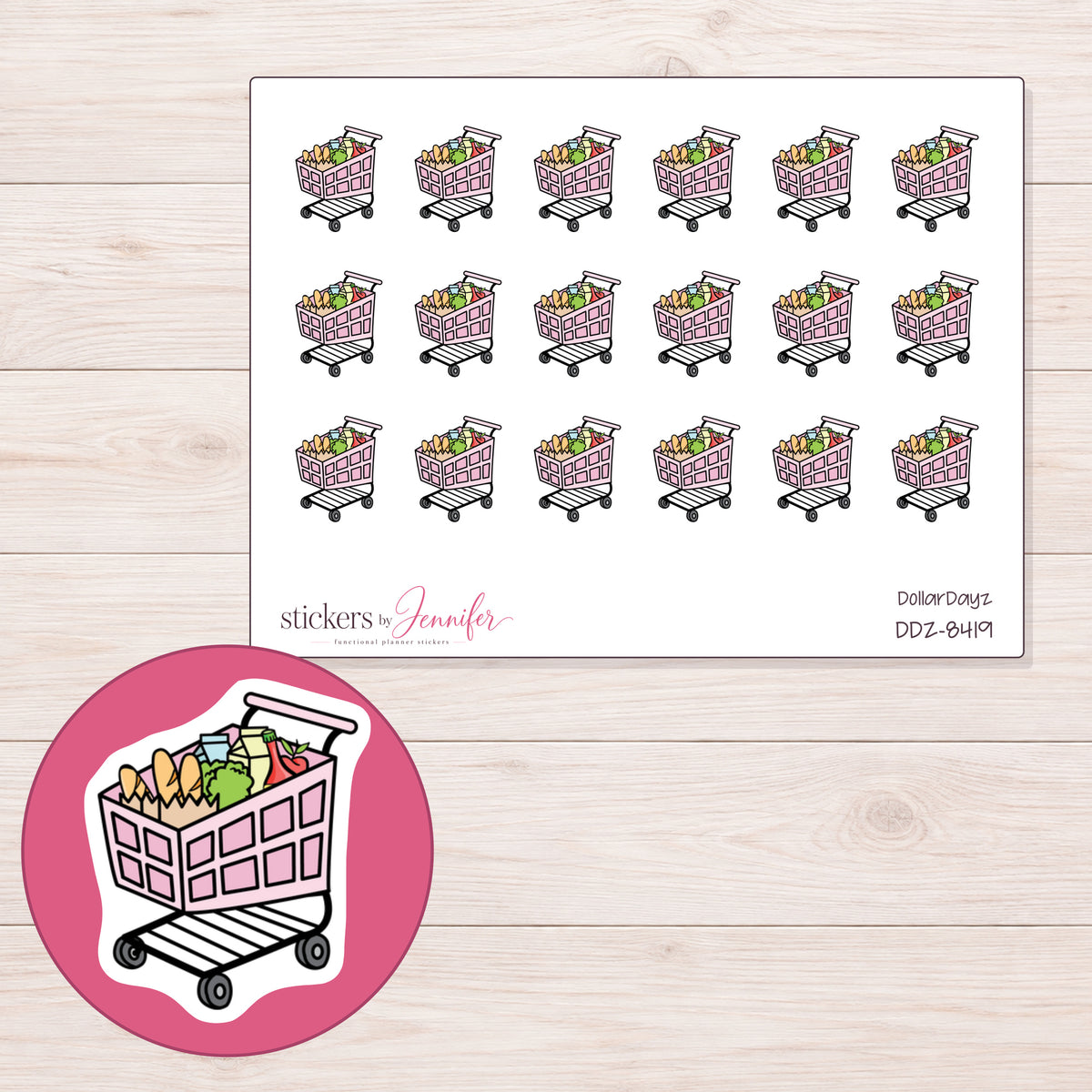DDZ-8419 planner sticker sheet with enlarged sticker detail