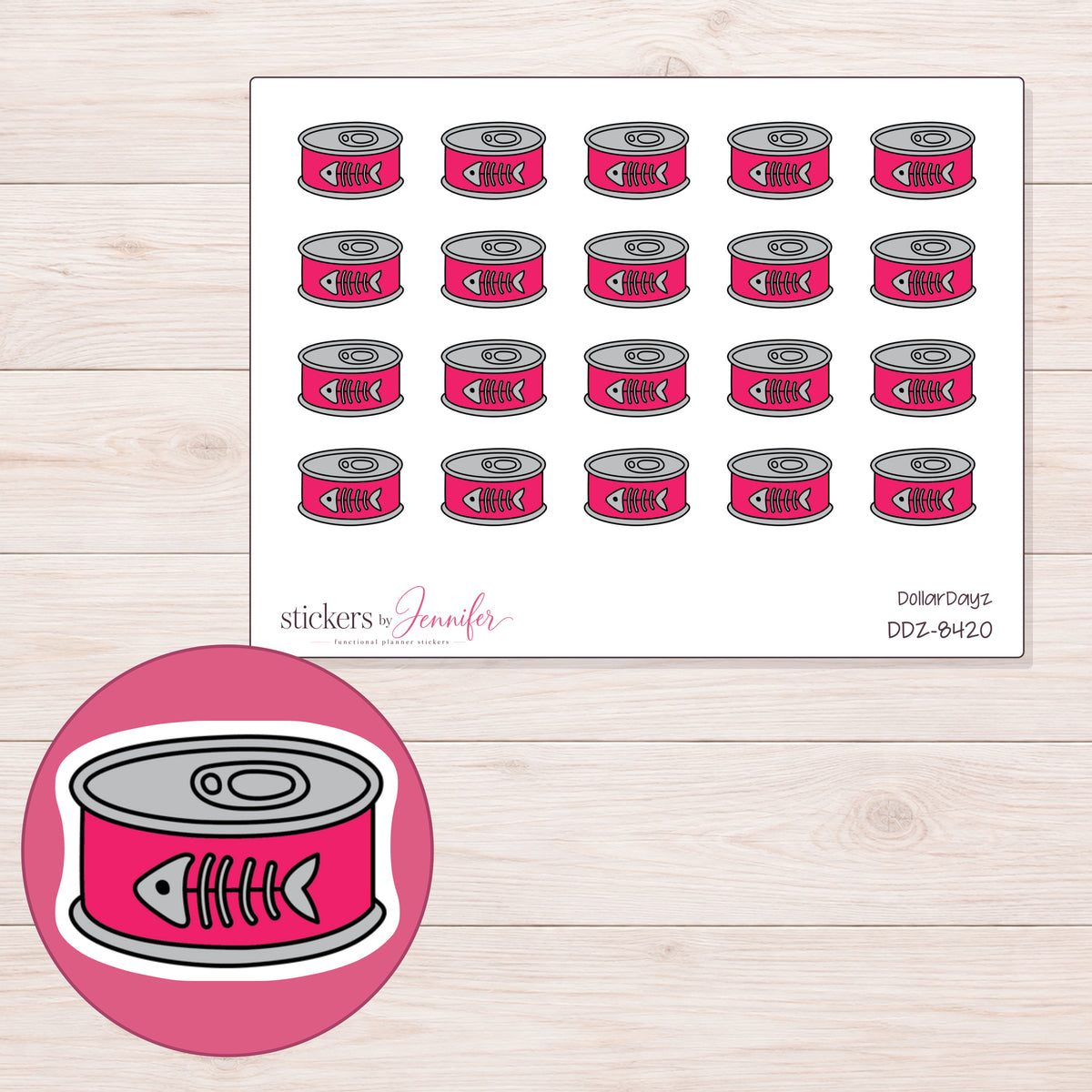 DDZ-8420 planner sticker sheet with enlarged sticker detail