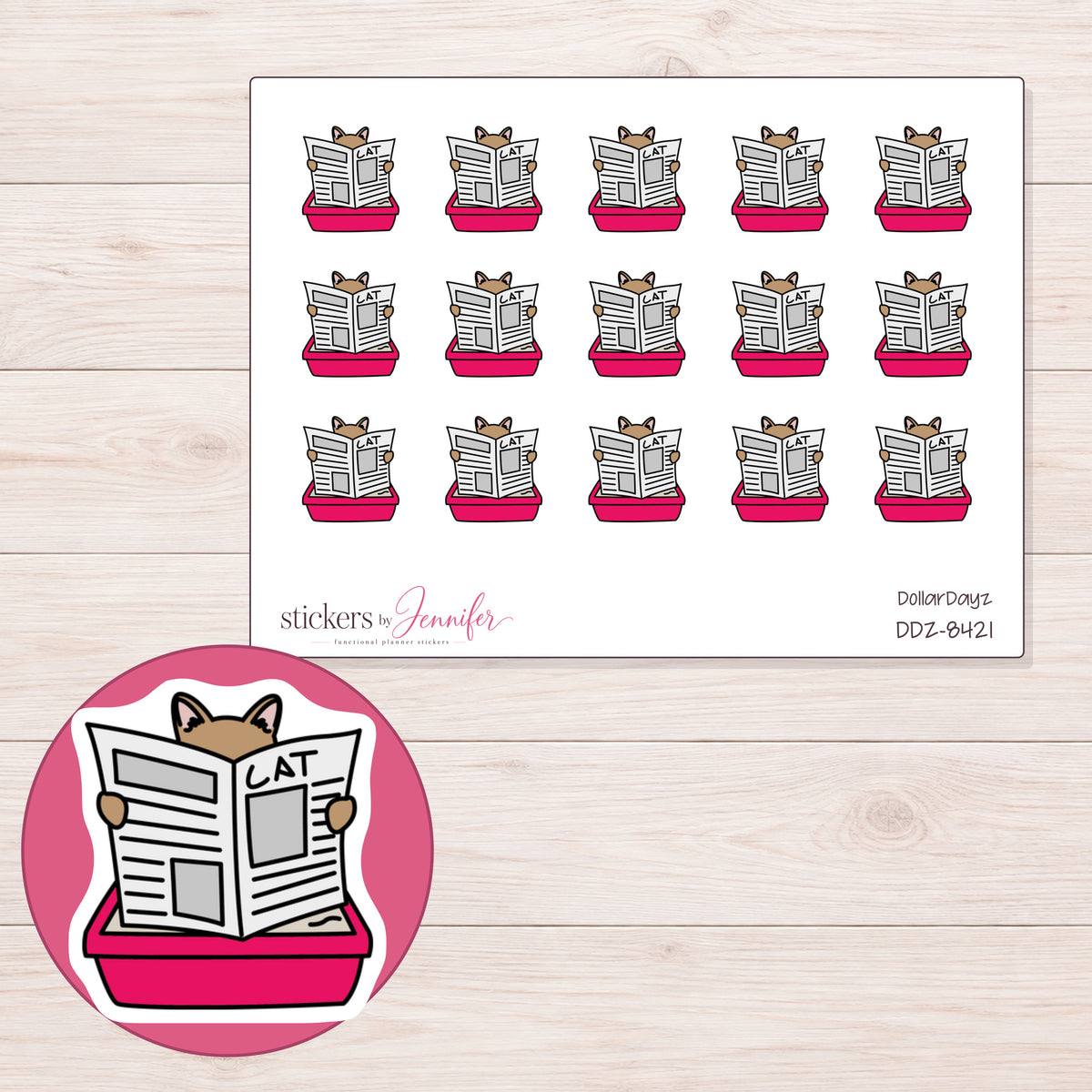 DDZ-8421 planner sticker sheet with enlarged sticker detail
