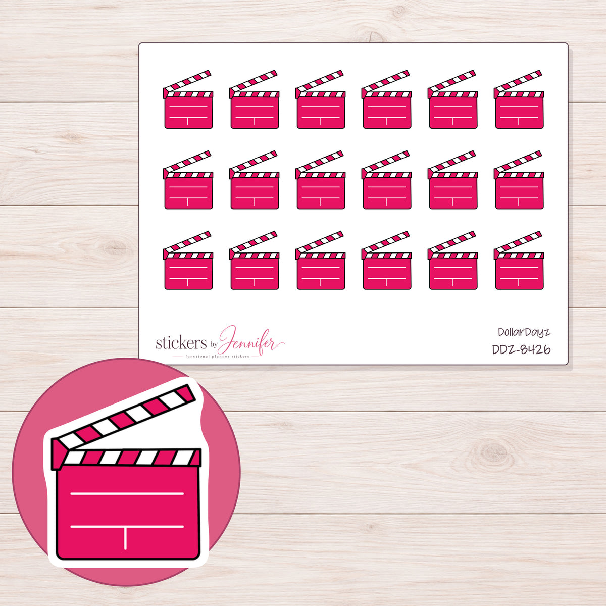 DDZ-8426 planner sticker sheet with enlarged sticker detail