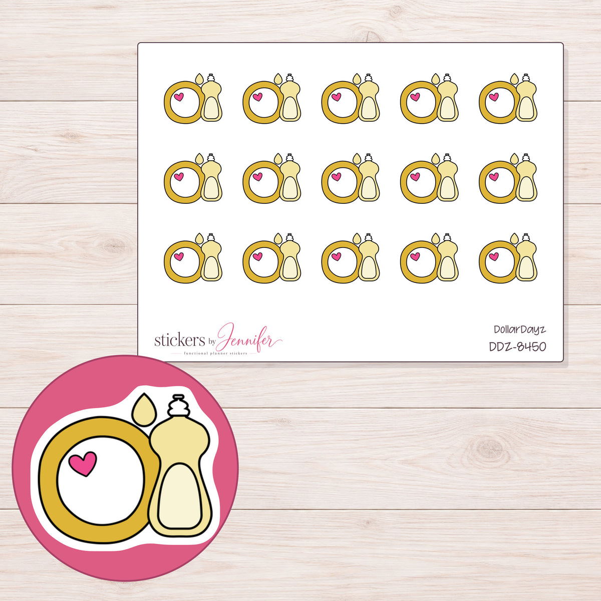 DDZ-8450 planner sticker sheet with enlarged sticker detail
