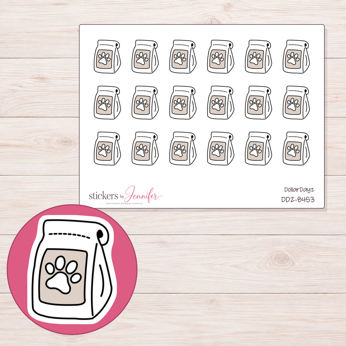 DDZ-8453 planner sticker sheet with enlarged sticker detail