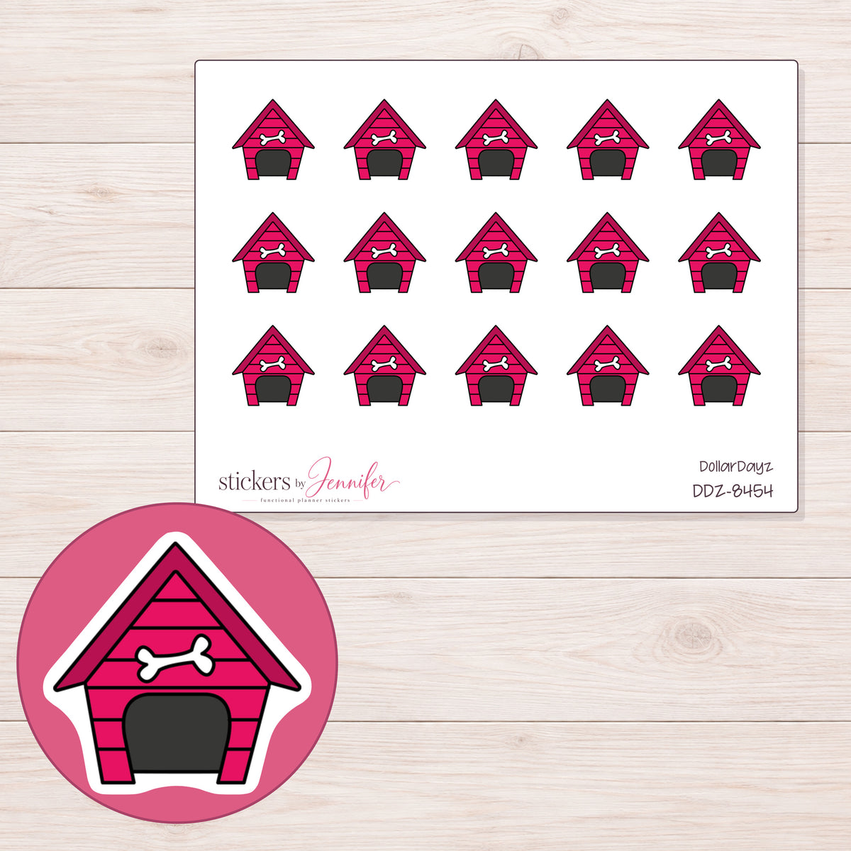 DDZ-8454 planner sticker sheet with enlarged sticker detail