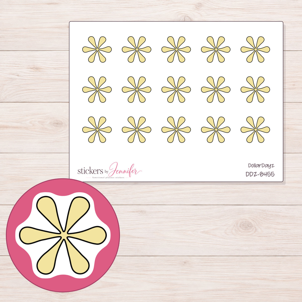 DDZ-8455 planner sticker sheet with enlarged sticker detail