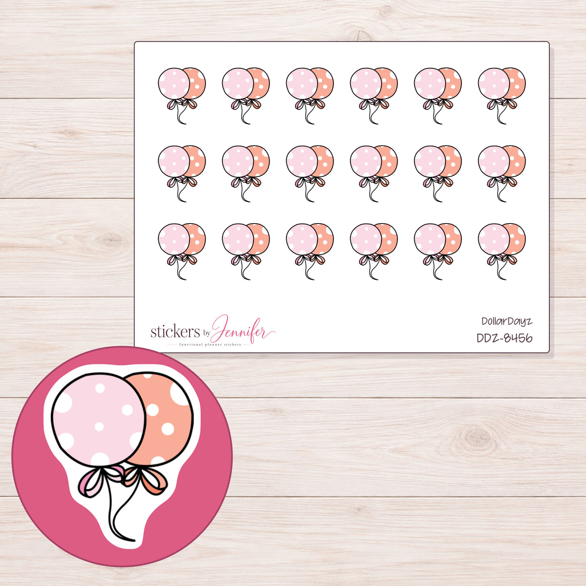 DDZ-8456 planner sticker sheet with enlarged sticker detail