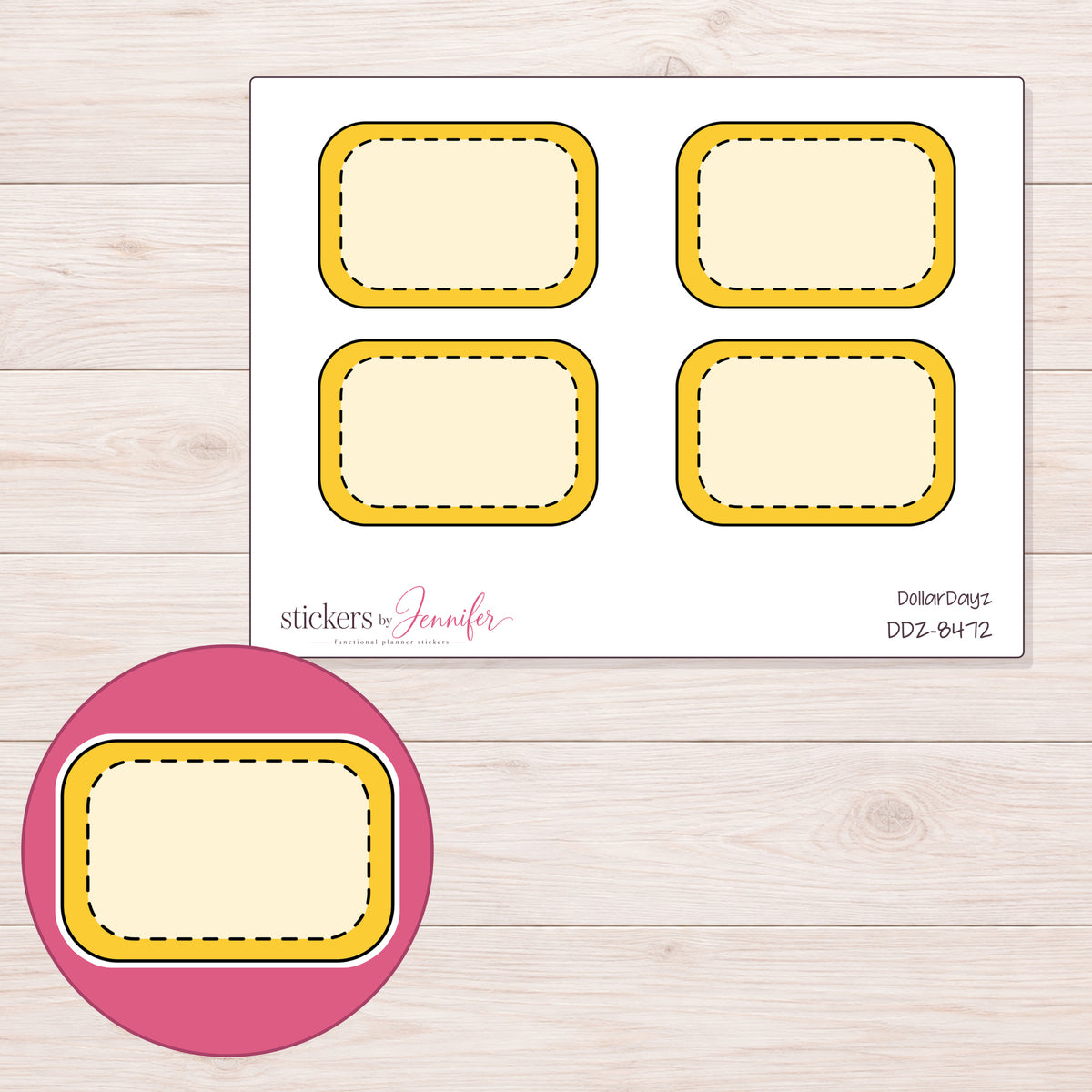 DDZ-8472 planner sticker sheet with enlarged sticker detail