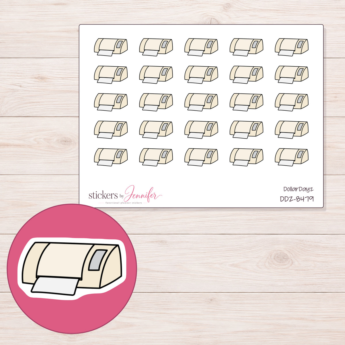 DDZ-8479 planner sticker sheet with enlarged sticker detail