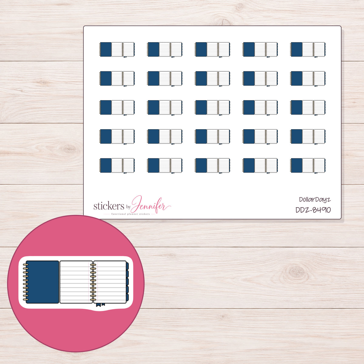 DDZ-8490 planner sticker sheet with enlarged sticker detail