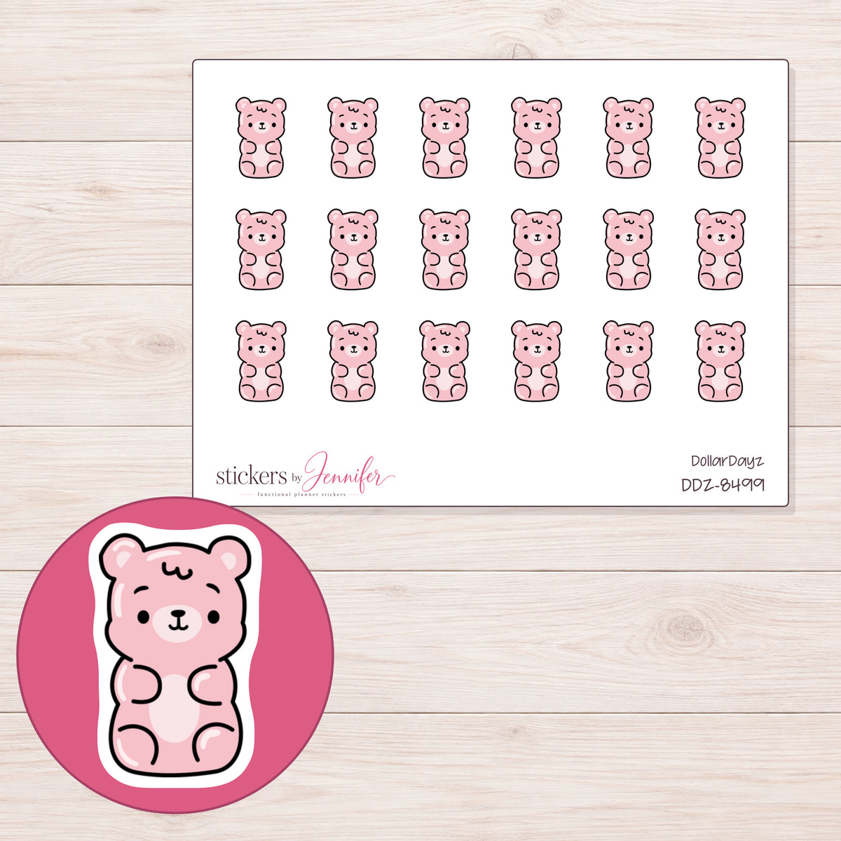 DDZ-8499 planner sticker sheet with enlarged sticker detail