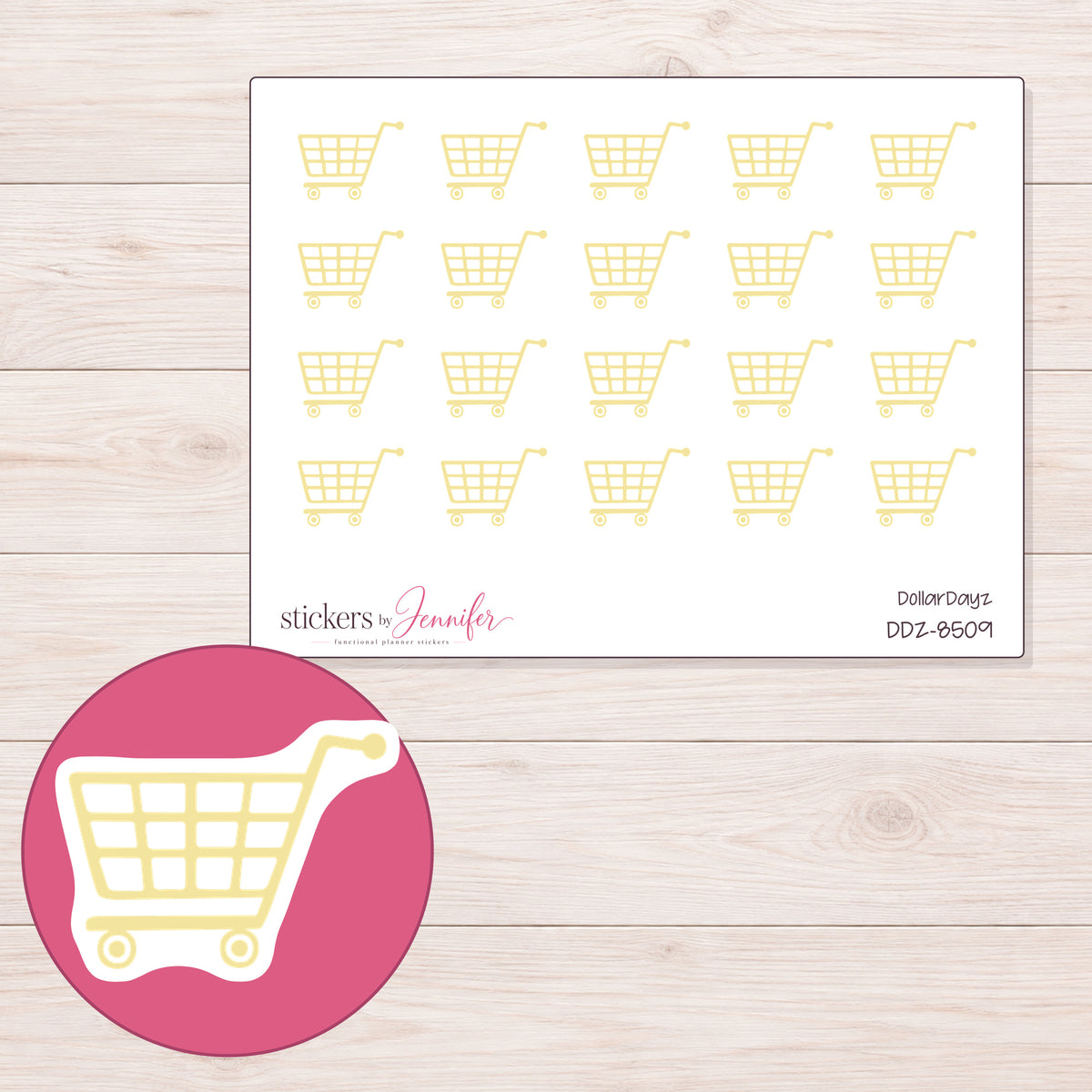DDZ-8509 planner sticker sheet with enlarged sticker detail
