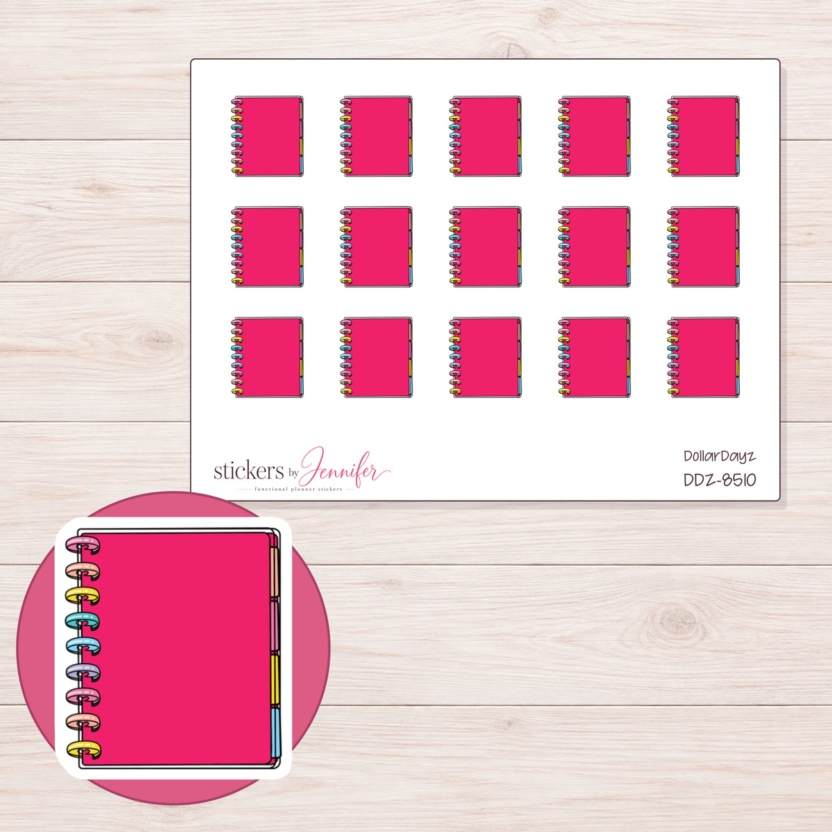 DDZ-8510 planner sticker sheet with enlarged sticker detail
