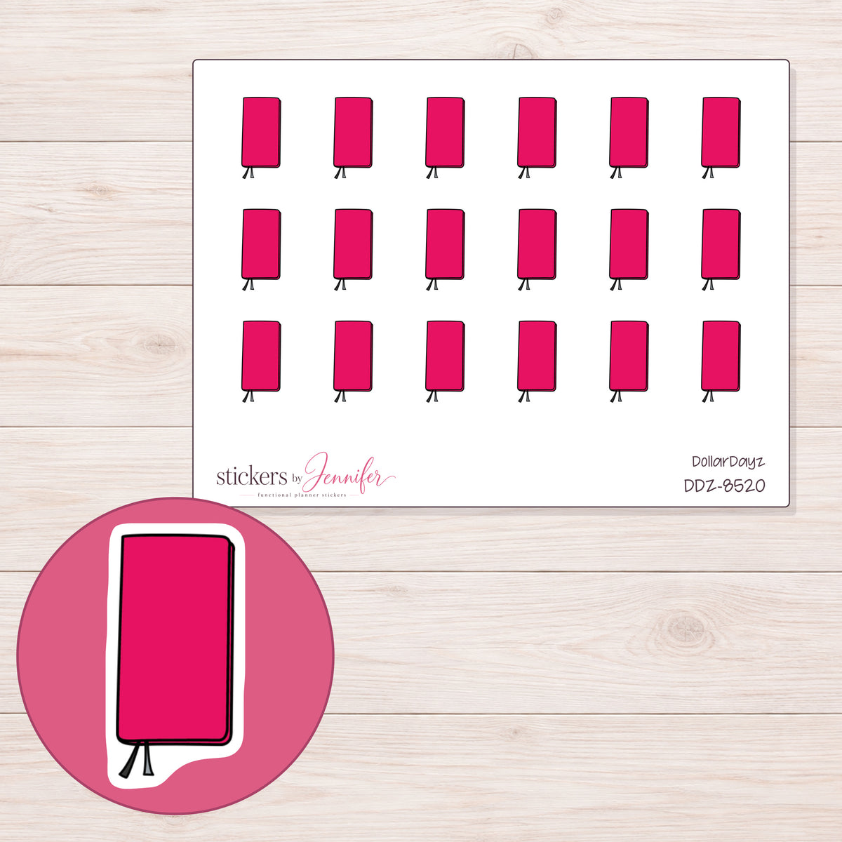 DDZ-8520 planner sticker sheet with enlarged sticker detail