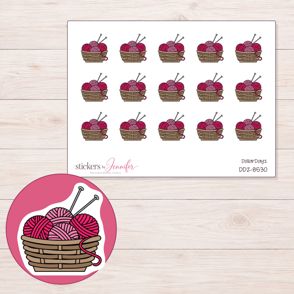 DDZ-8530 planner sticker sheet with enlarged sticker detail