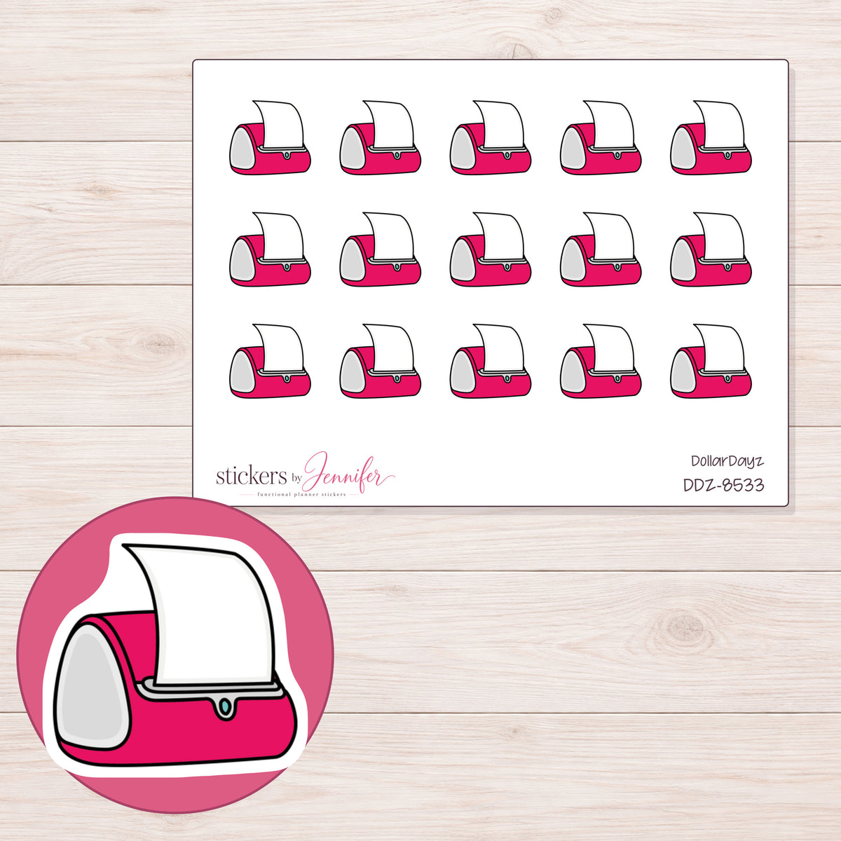 DDZ-8533 planner sticker sheet with enlarged sticker detail