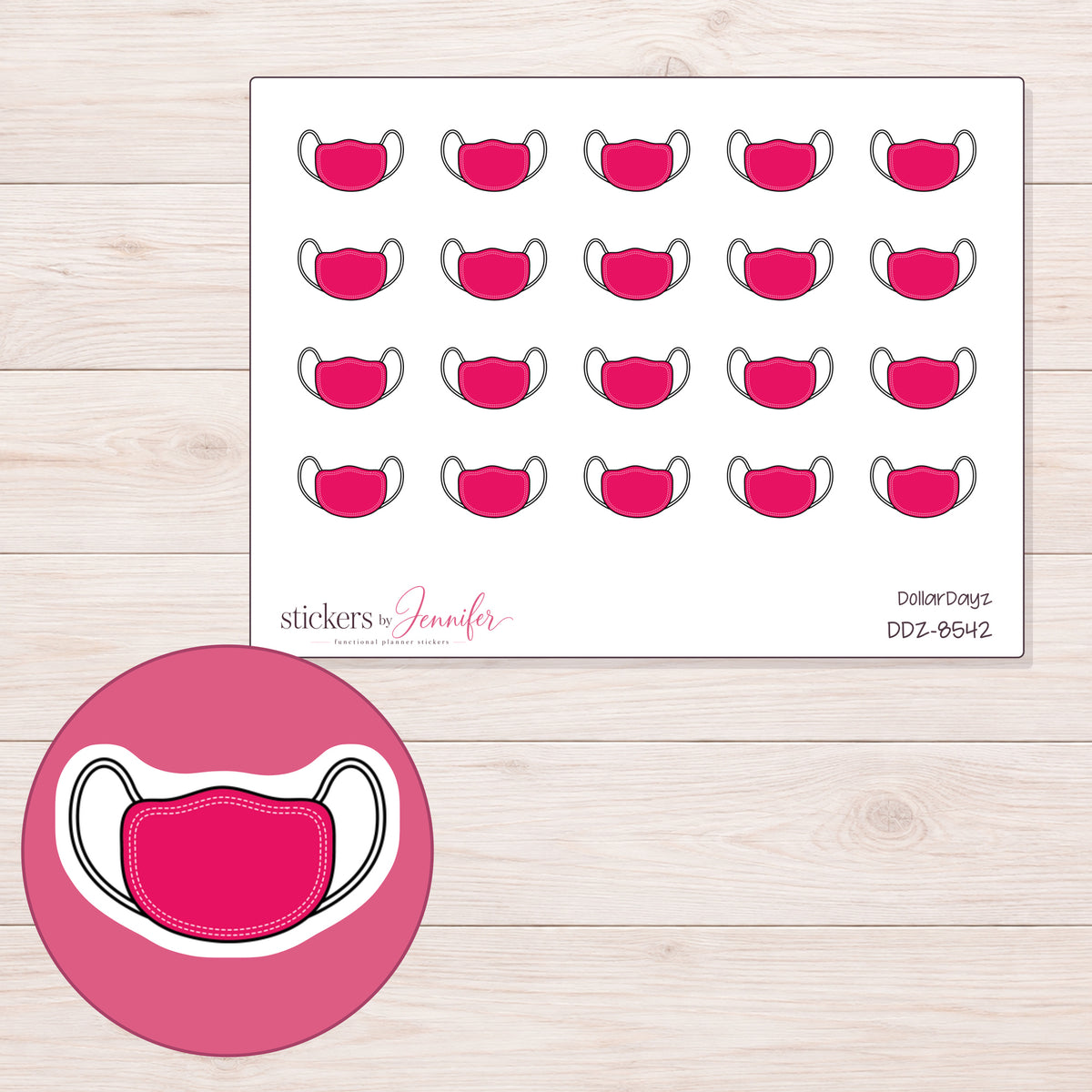 DDZ-8542 planner sticker sheet with enlarged sticker detail
