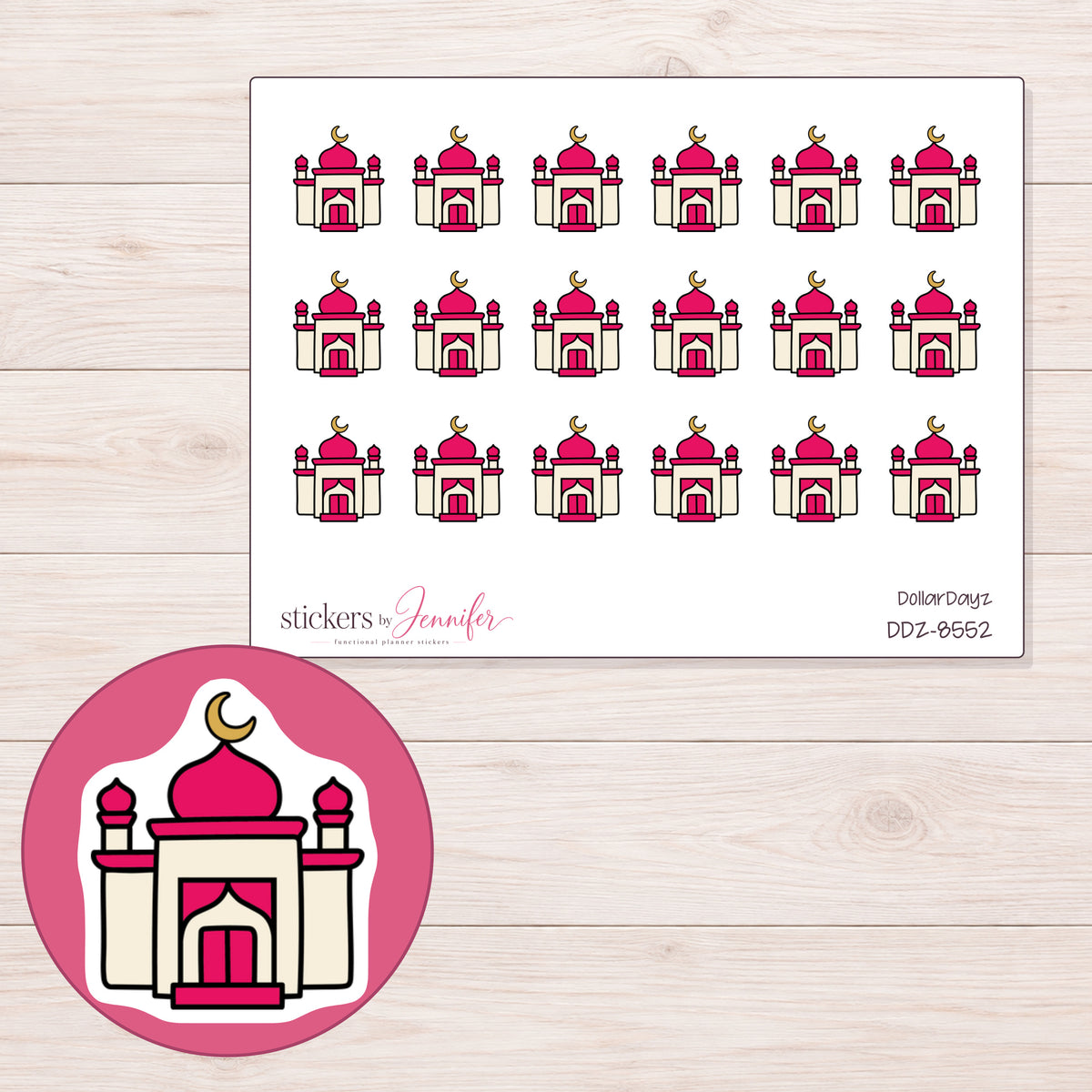 DDZ-8552 planner sticker sheet with enlarged sticker detail
