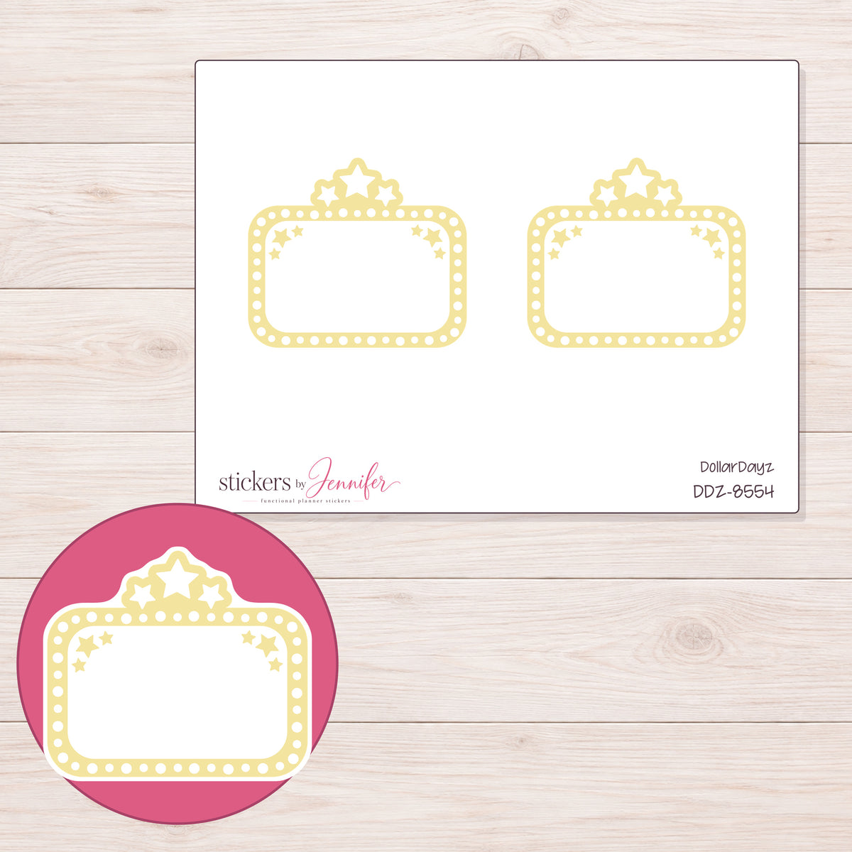 DDZ-8554 planner sticker sheet with enlarged sticker detail
