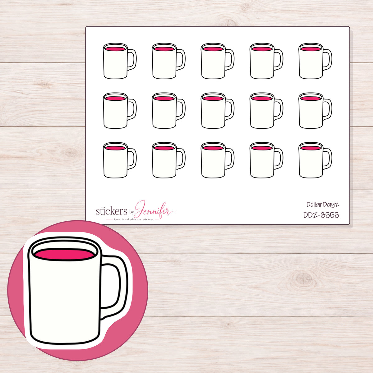 DDZ-8555 planner sticker sheet with enlarged sticker detail