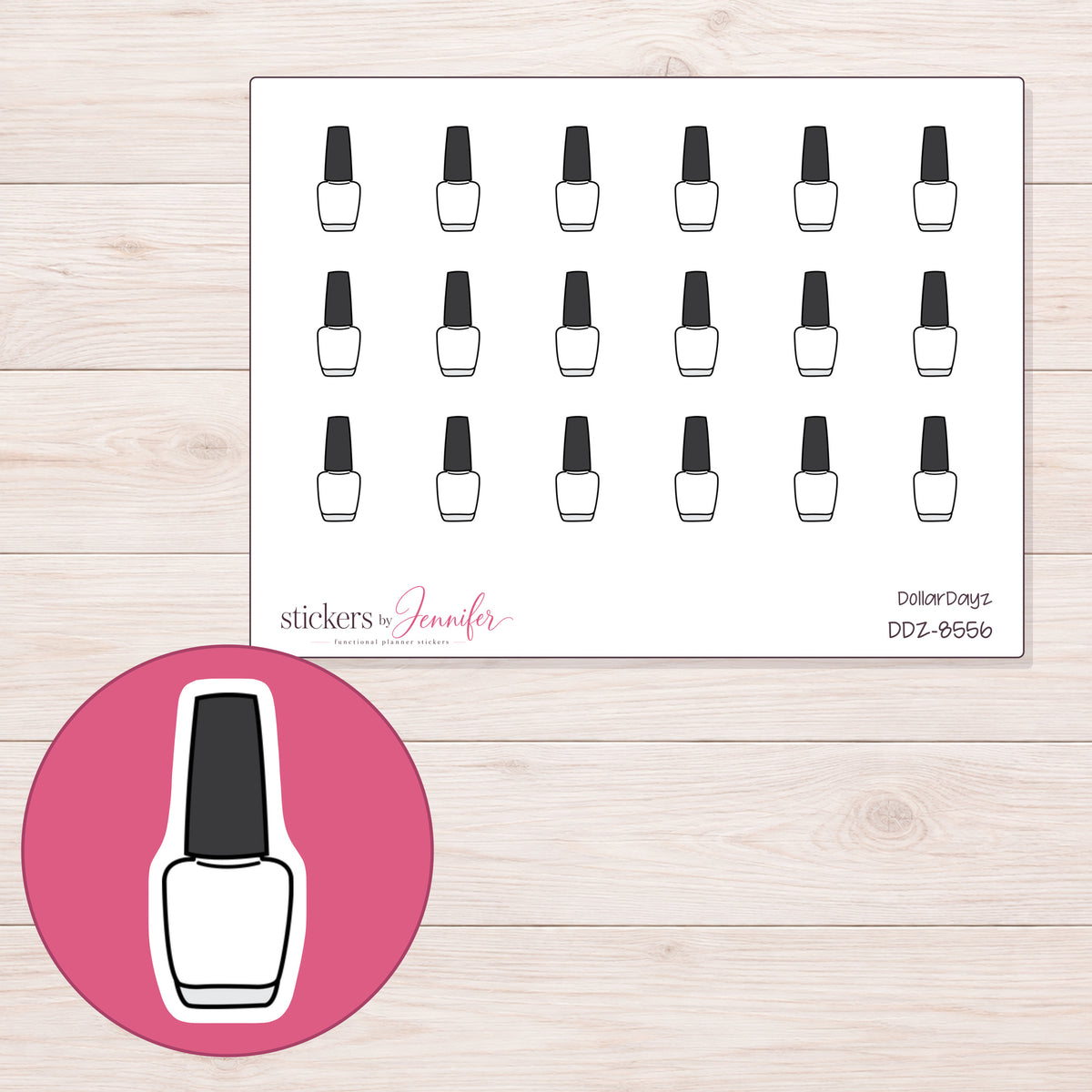 DDZ-8556 planner sticker sheet with enlarged sticker detail
