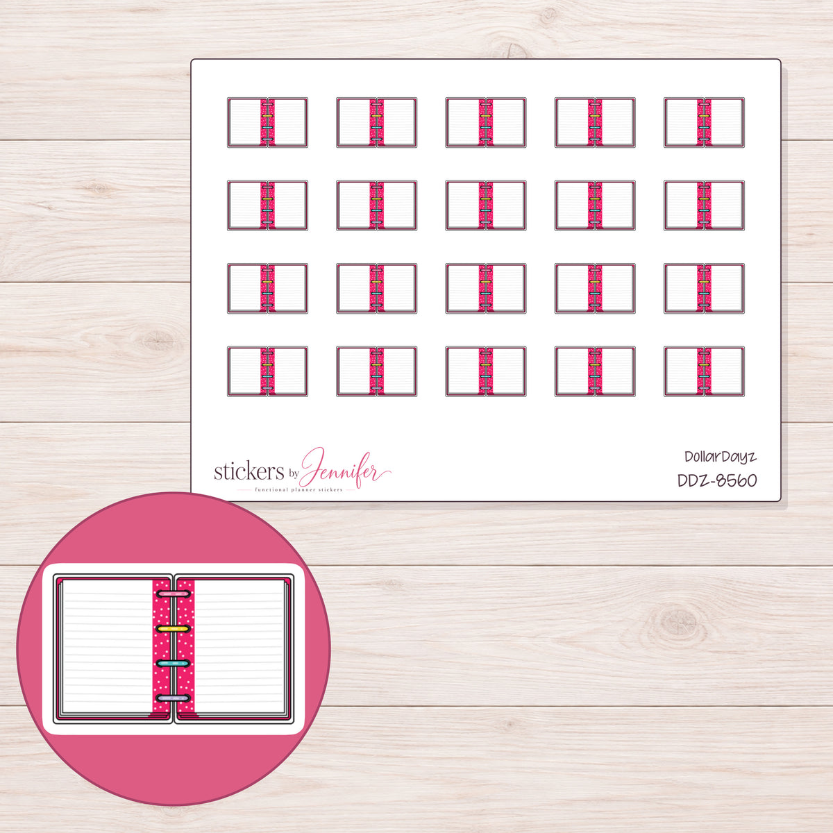 DDZ-8560 planner sticker sheet with enlarged sticker detail
