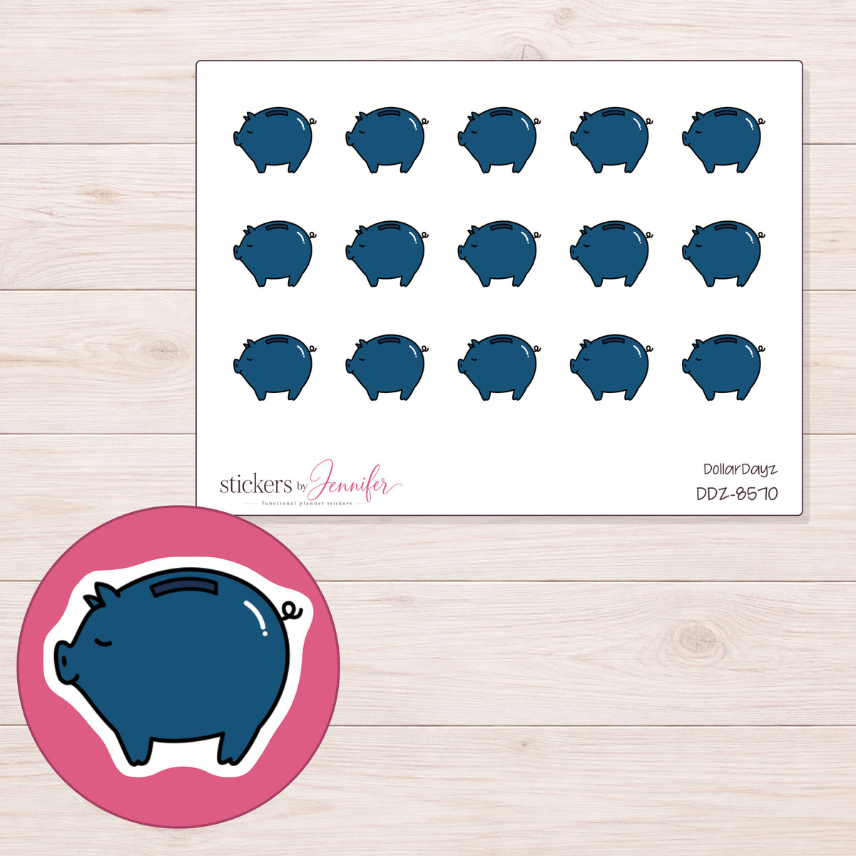DDZ-8570 planner sticker sheet with enlarged sticker detail