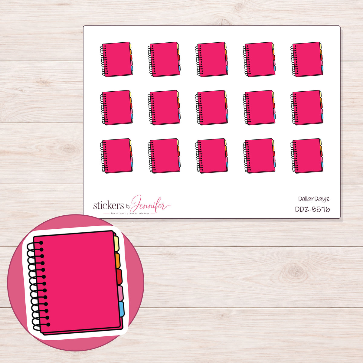 DDZ-8576 planner sticker sheet with enlarged sticker detail