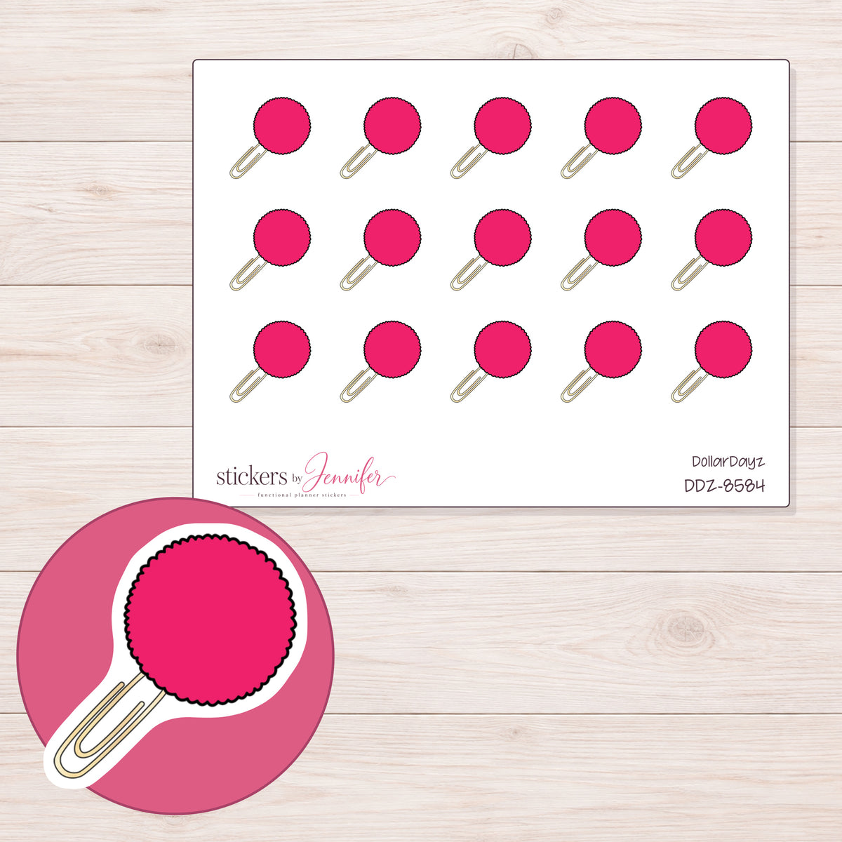 DDZ-8584 planner sticker sheet with enlarged sticker detail