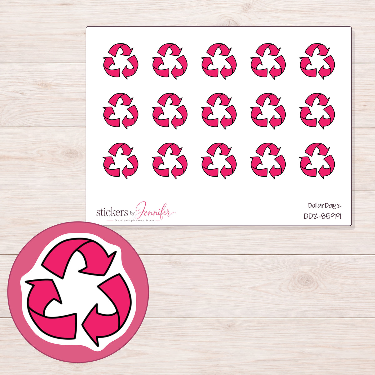 DDZ-8599 planner sticker sheet with enlarged sticker detail