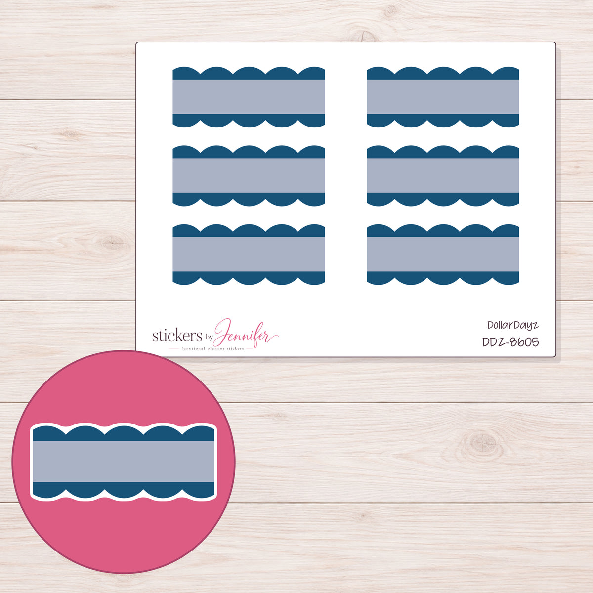 DDZ-8605 planner sticker sheet with enlarged sticker detail