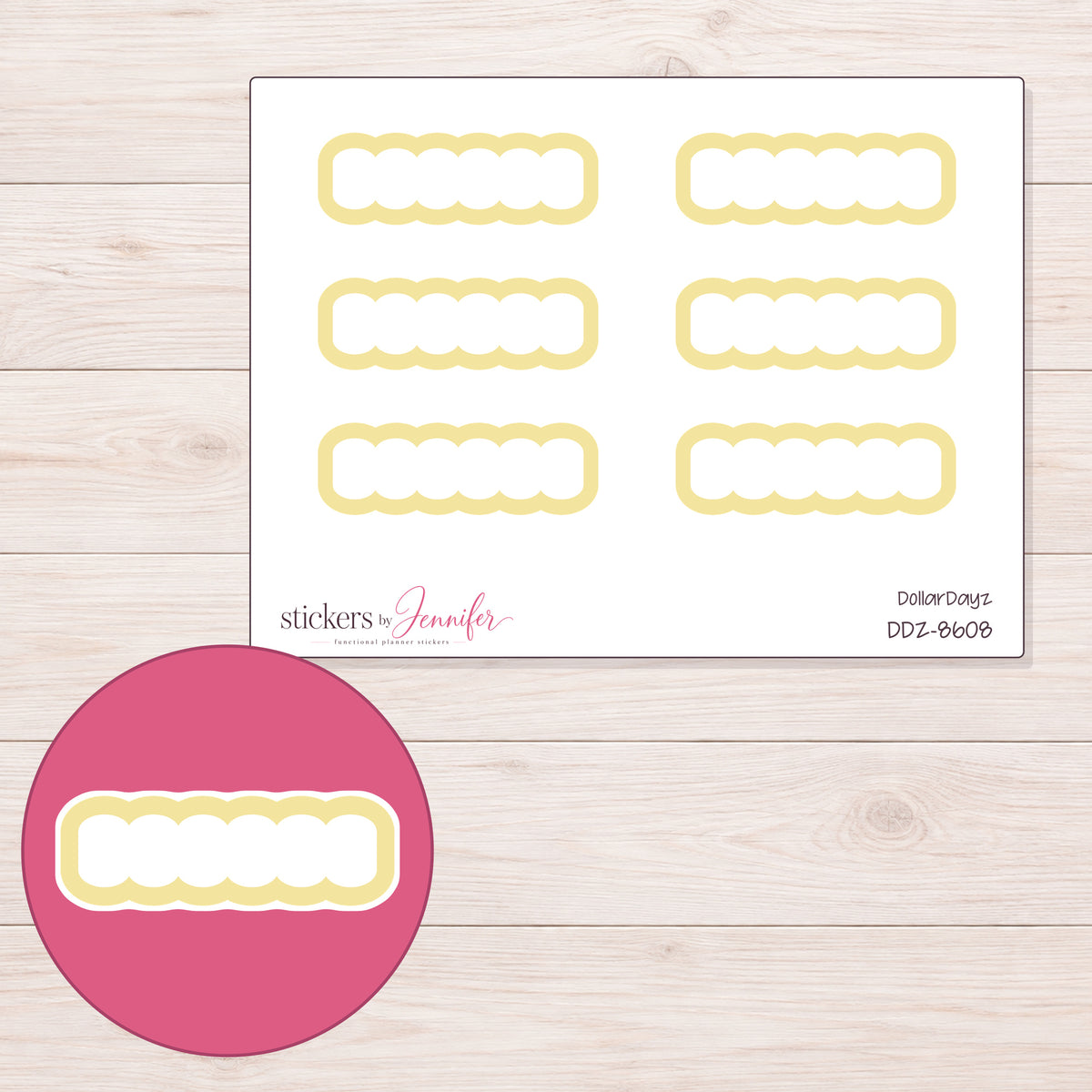 DDZ-8608 planner sticker sheet with enlarged sticker detail