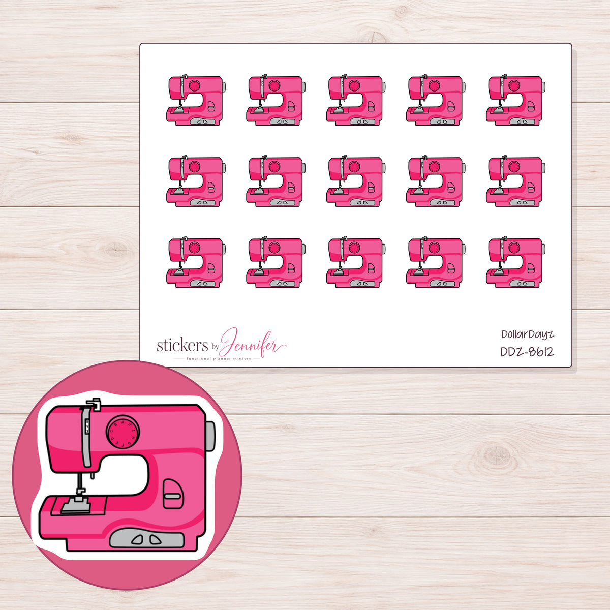 DDZ-8612 planner sticker sheet with enlarged sticker detail