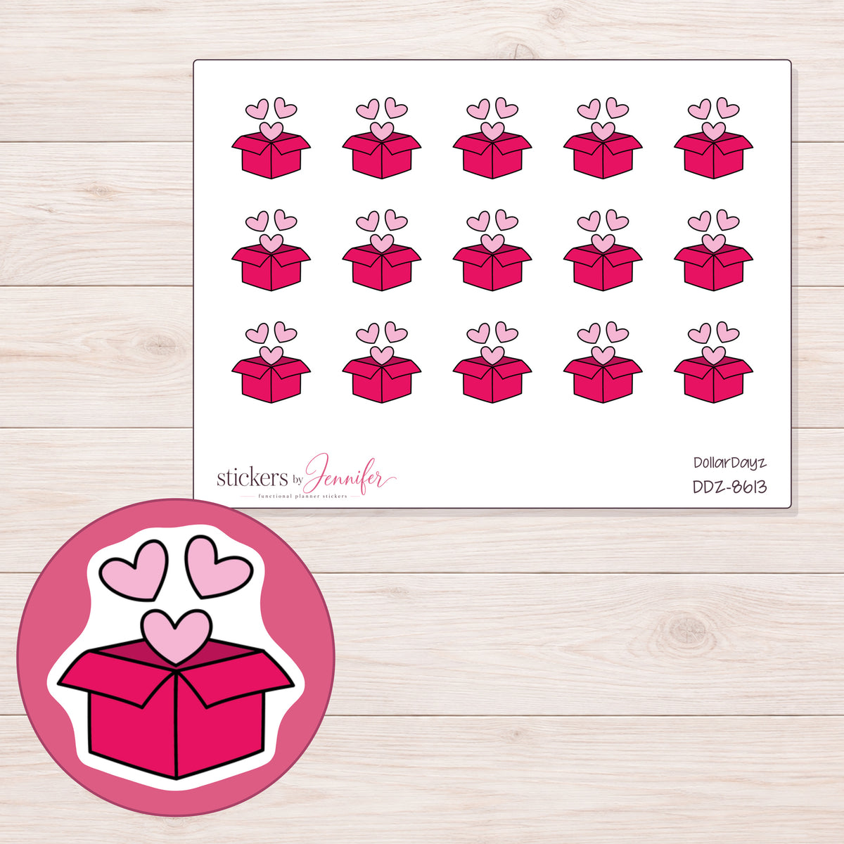 DDZ-8613 planner sticker sheet with enlarged sticker detail