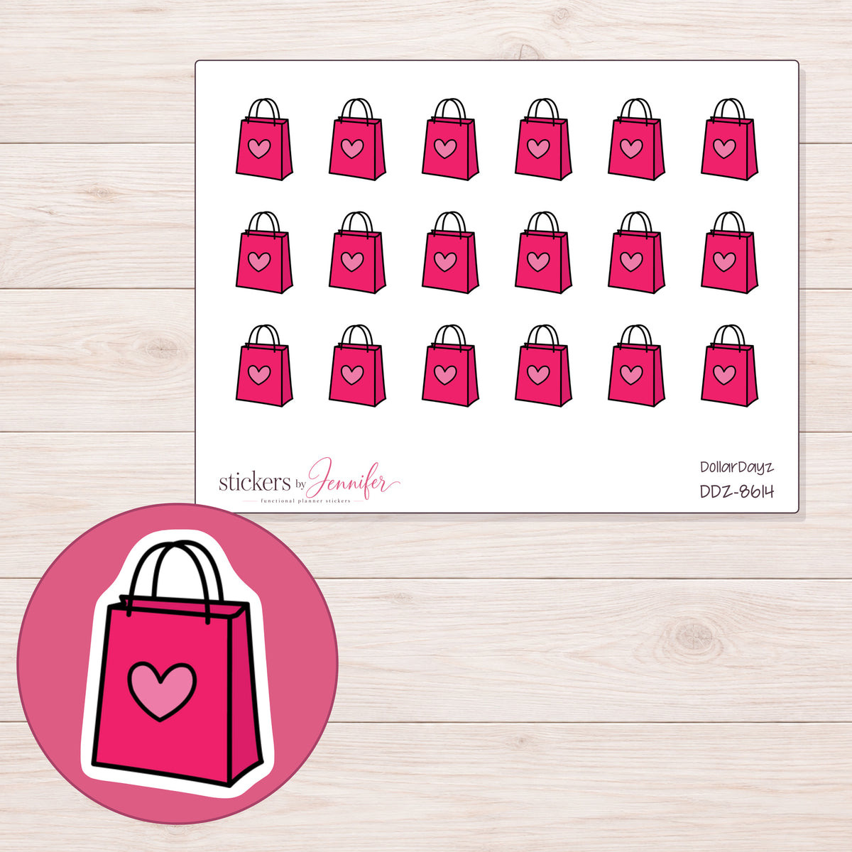 DDZ-8614 planner sticker sheet with enlarged sticker detail