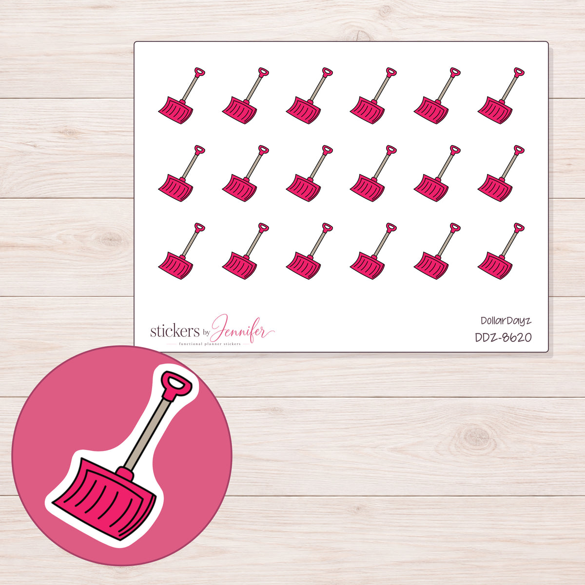 DDZ-8620 planner sticker sheet with enlarged sticker detail